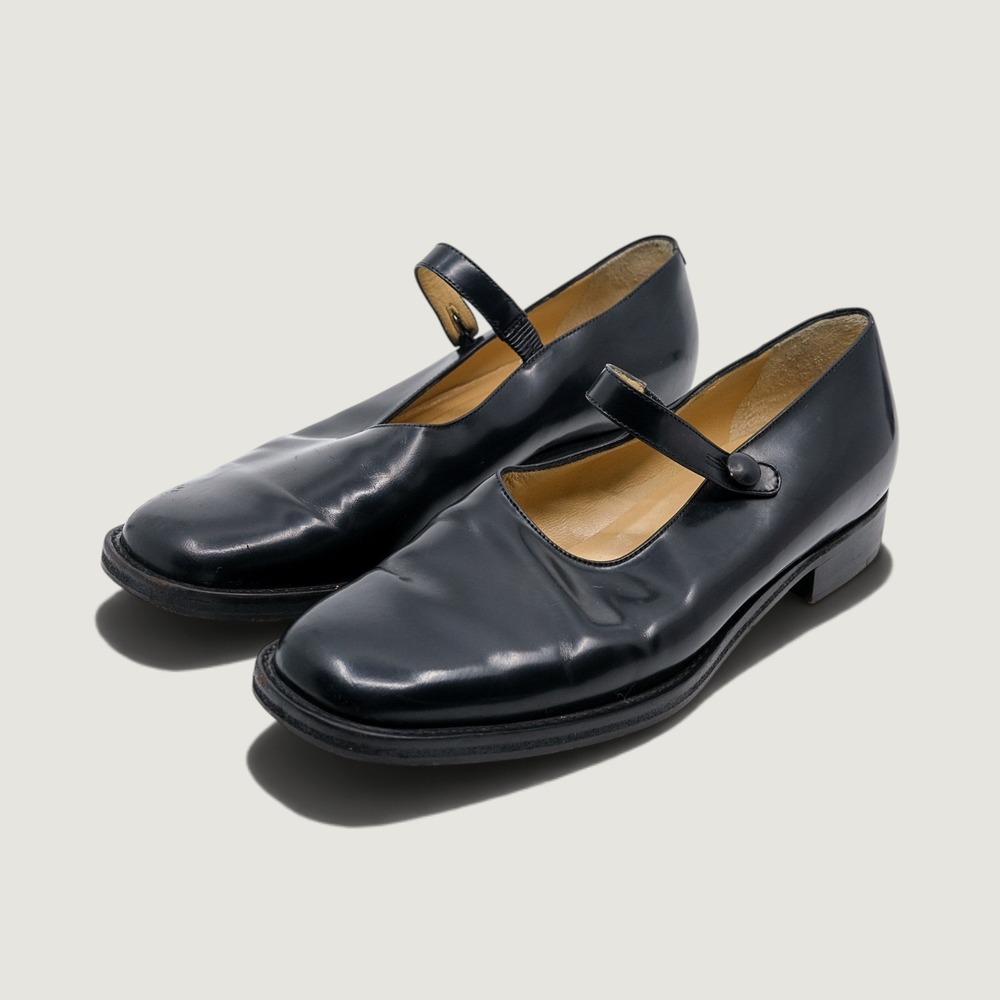 Calvin Klein Mary Jane Loafers Black Leather Square Toe Button Strap Size 8.5 M